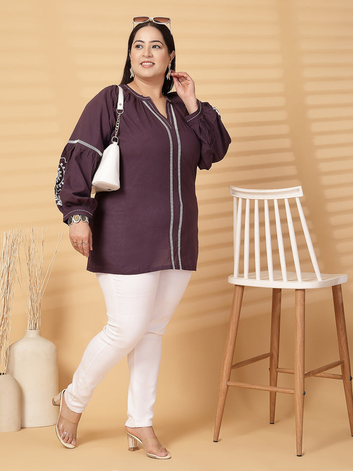 Plus Size Women  Solid V-Neck Top