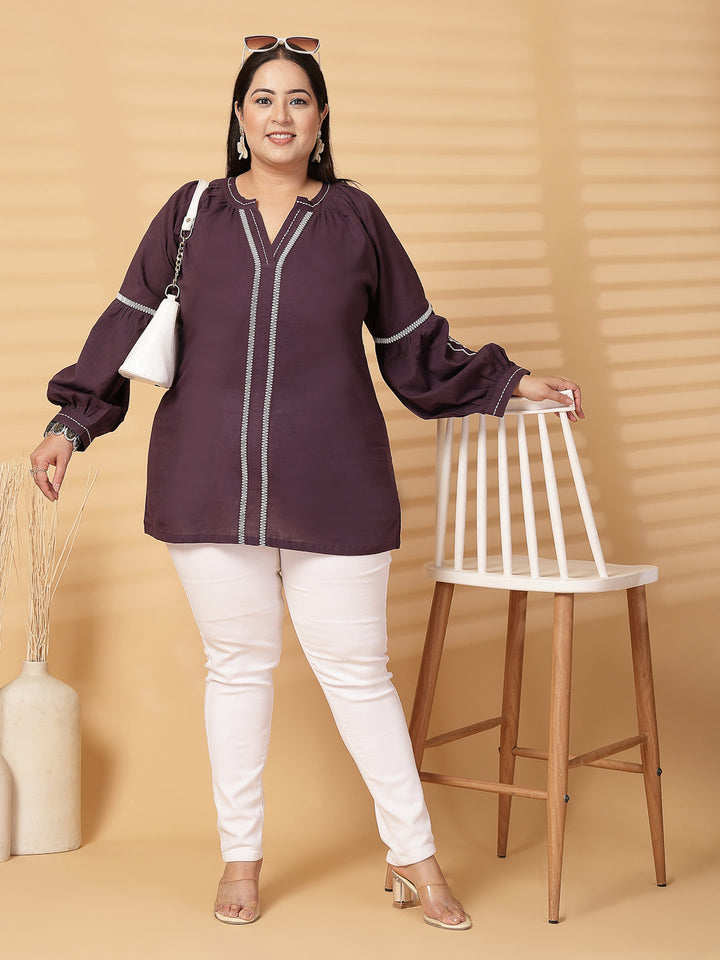 Plus Size Women  Solid V-Neck Top