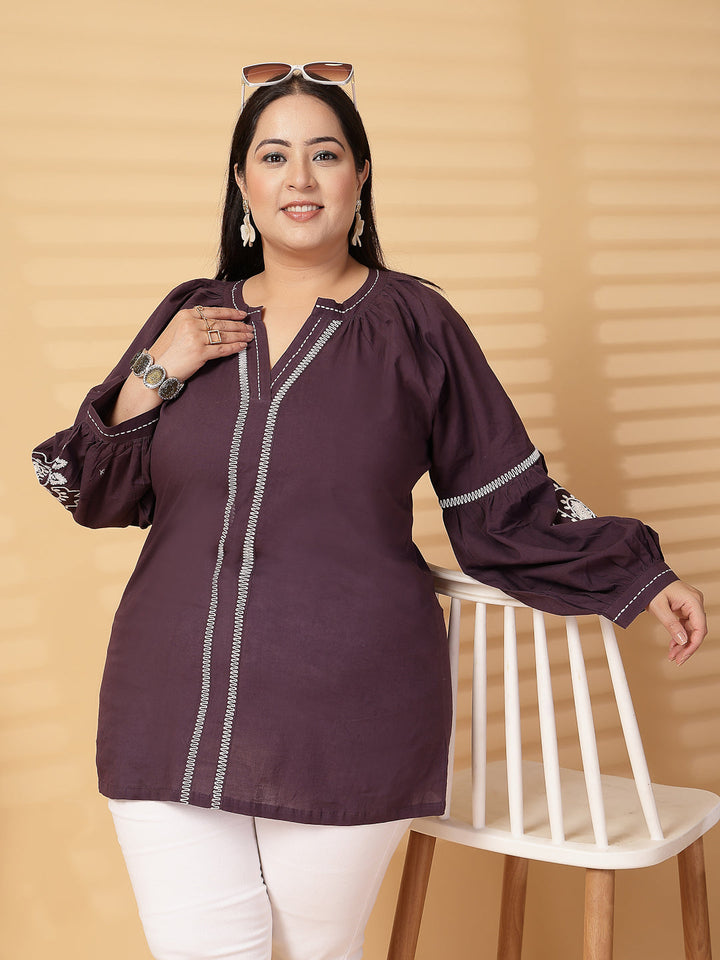 Plus Size Women  Solid V-Neck Top