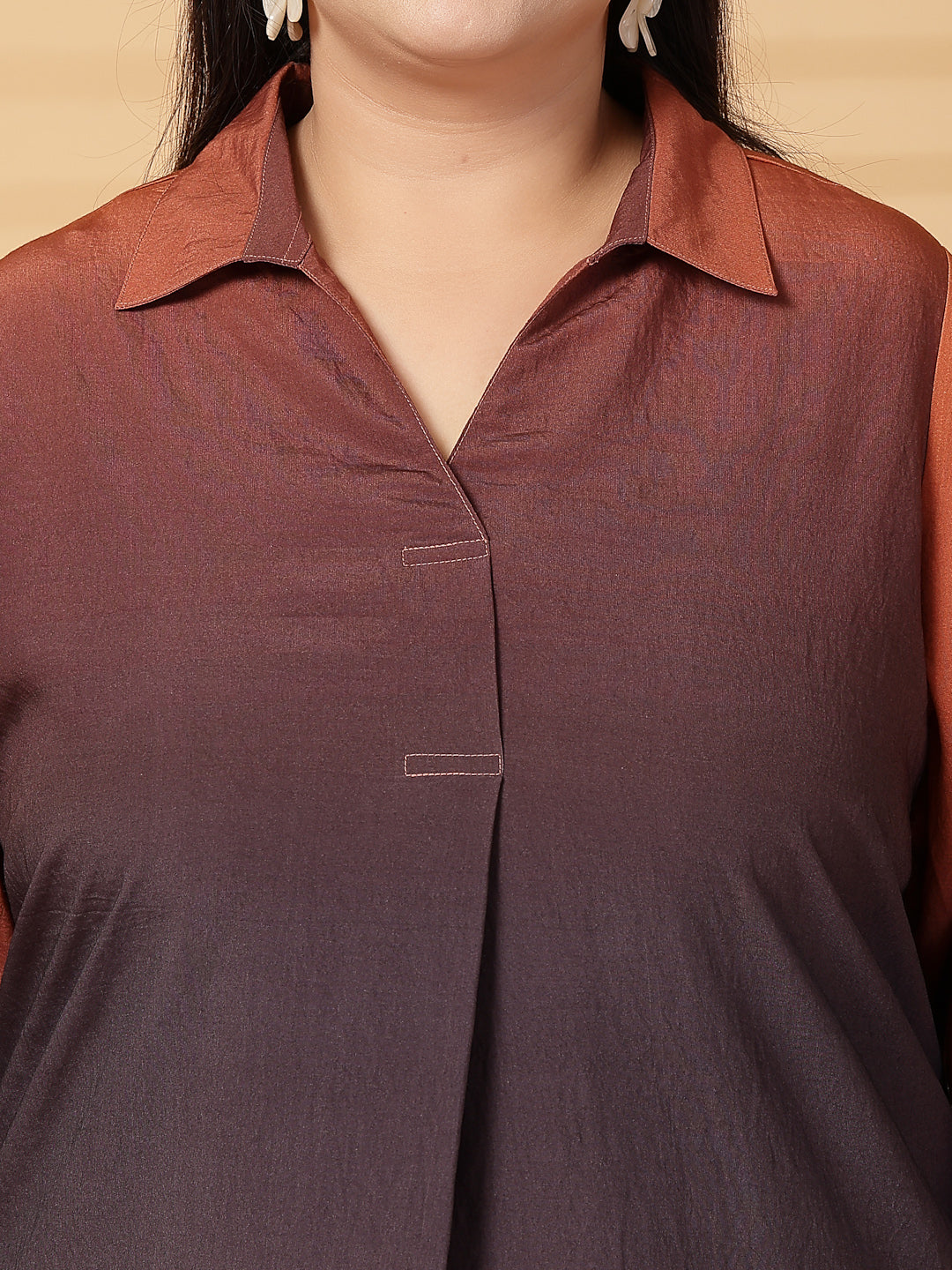 Plus Size  Colourblocked V-Neck Top