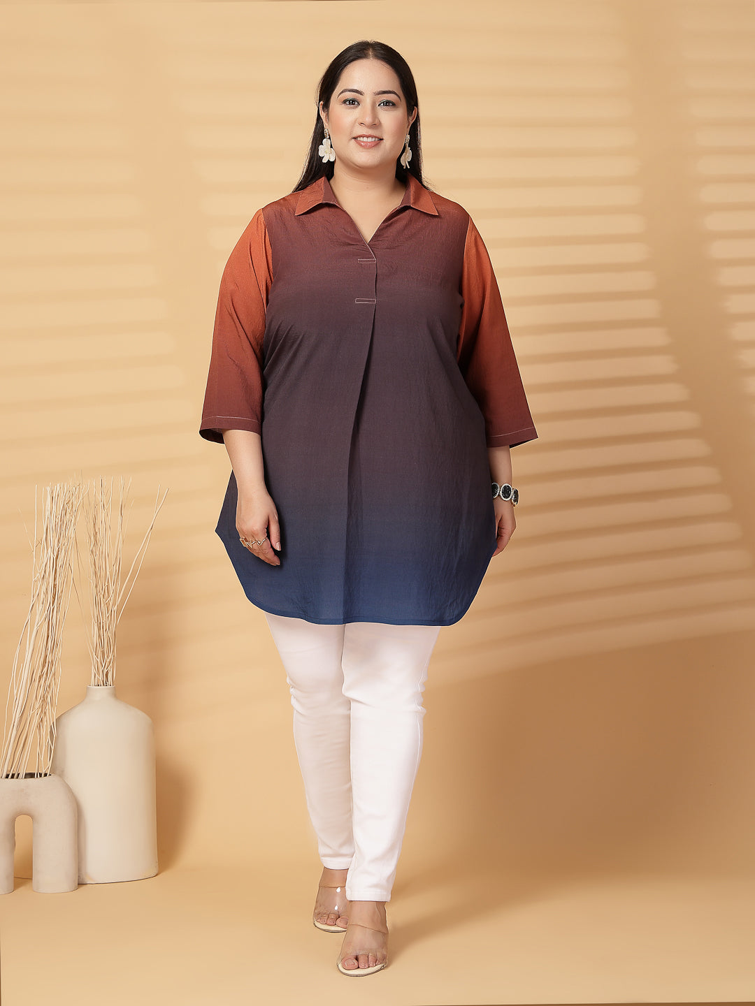 Plus Size  Colourblocked V-Neck Top