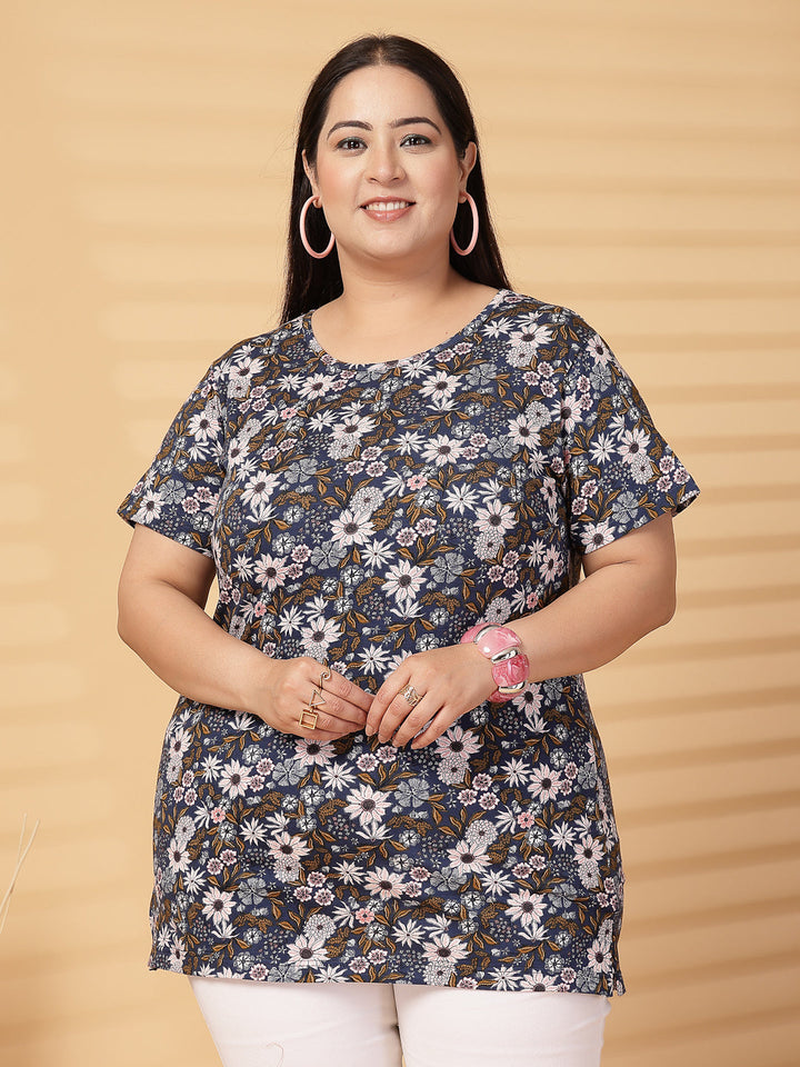 Plus Size Women Floral Printed T-shirt