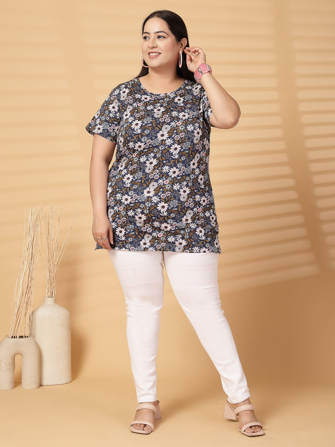 Plus Size Women Floral Printed T-shirt