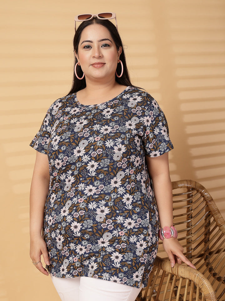 Plus Size Women Floral Printed T-shirt