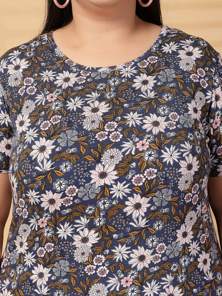 Plus Size Women Floral Printed T-shirt