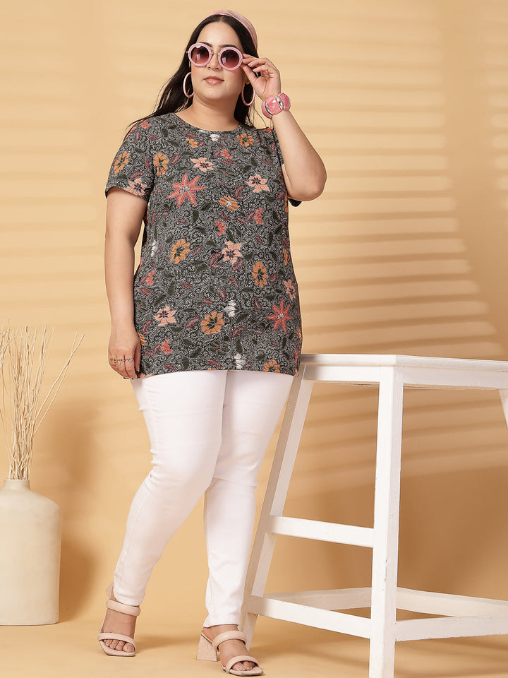 Plus Size Women Floral Printed T-shirt