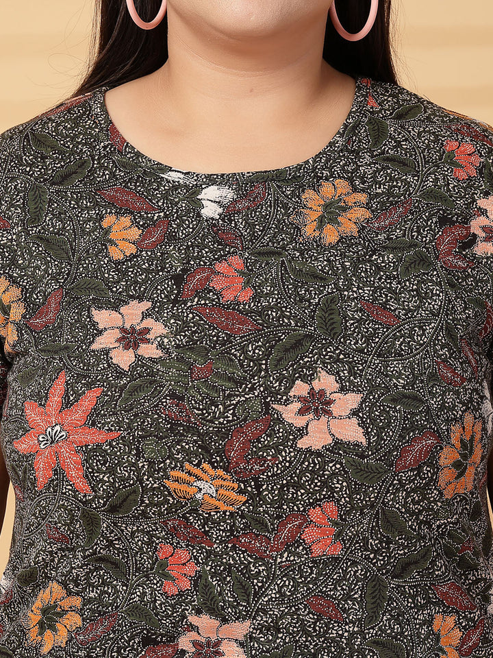 Plus Size Women Floral Printed T-shirt