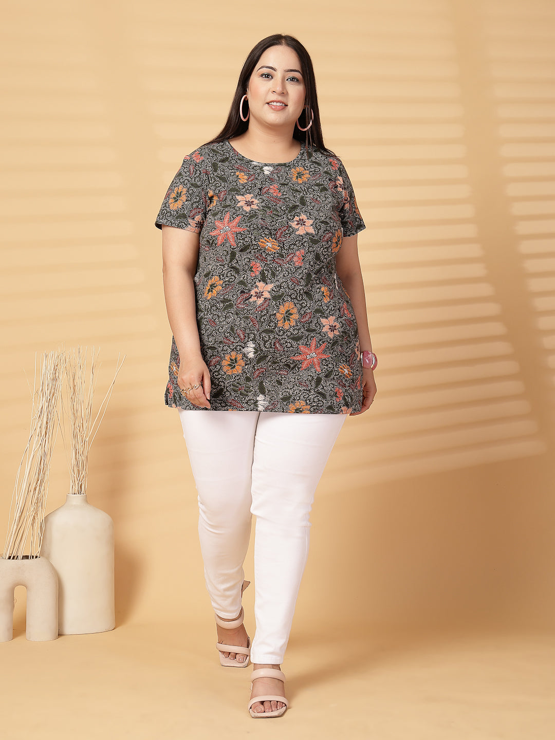 Plus Size Women Floral Printed T-shirt