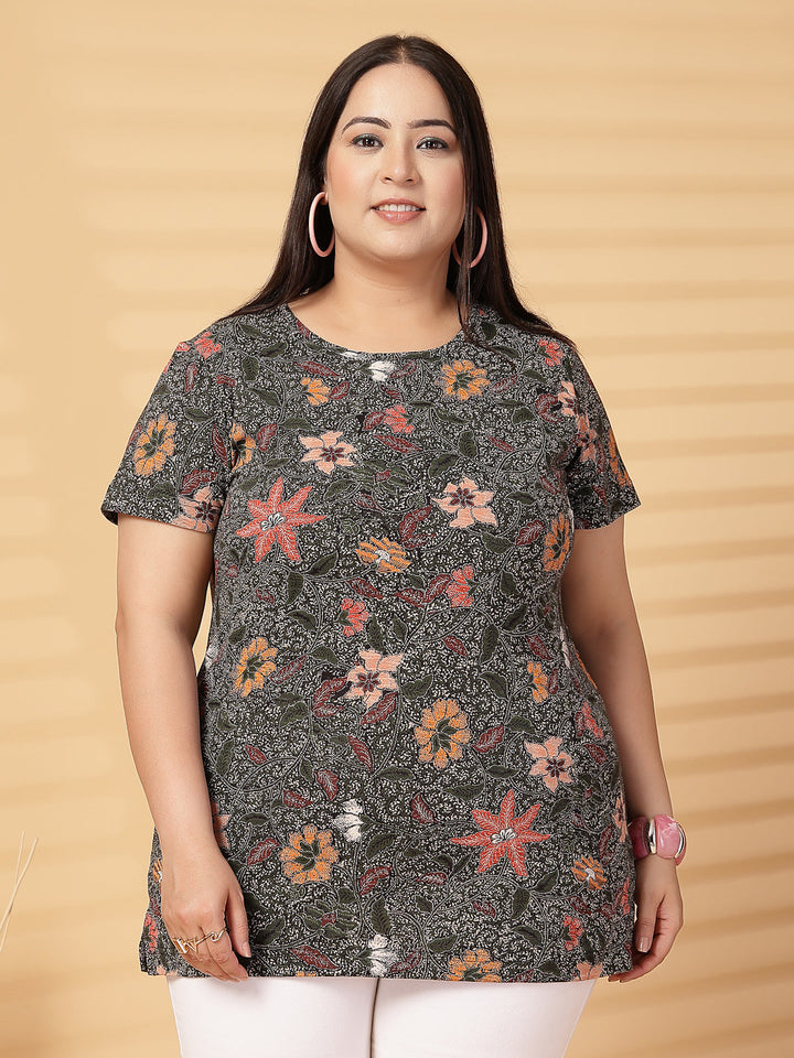 Plus Size Women Floral Printed T-shirt