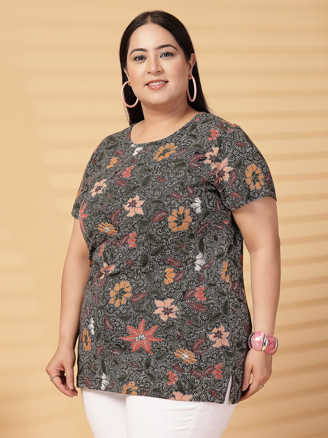 Plus Size Women Floral Printed T-shirt