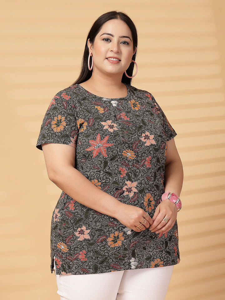 Plus Size Women Floral Printed T-shirt