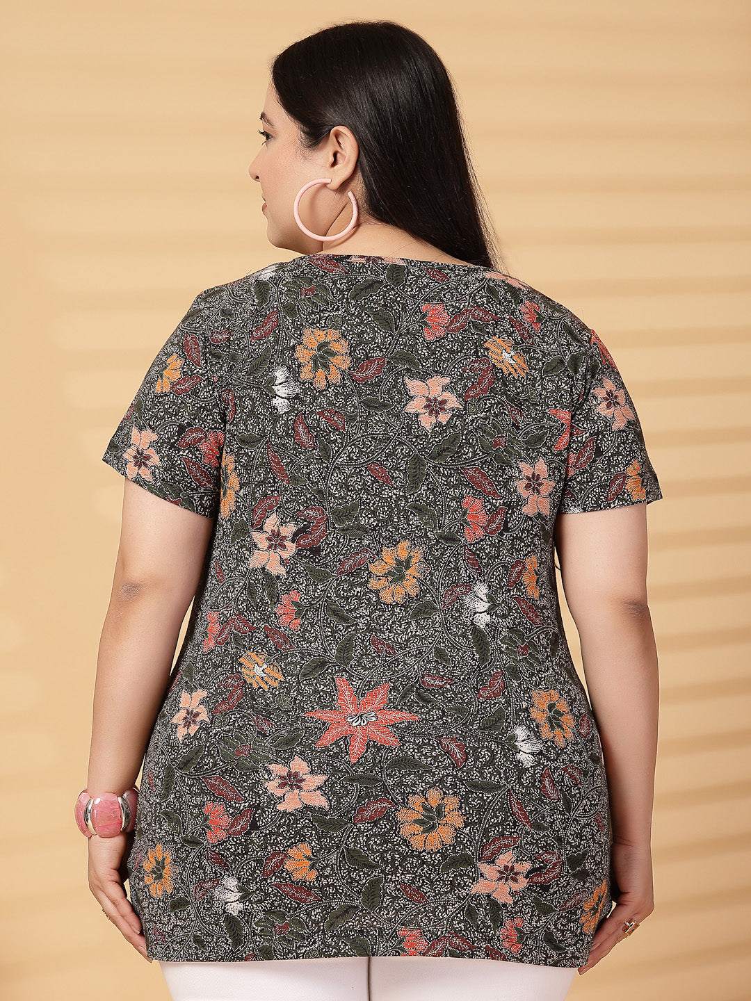 Plus Size Women Floral Printed T-shirt