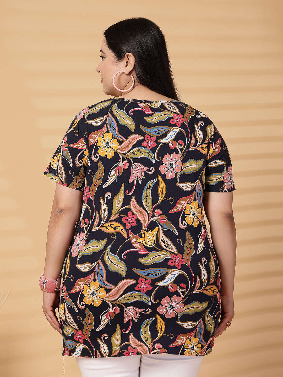 Plus Size Women Floral Printed Tropical T-shirt