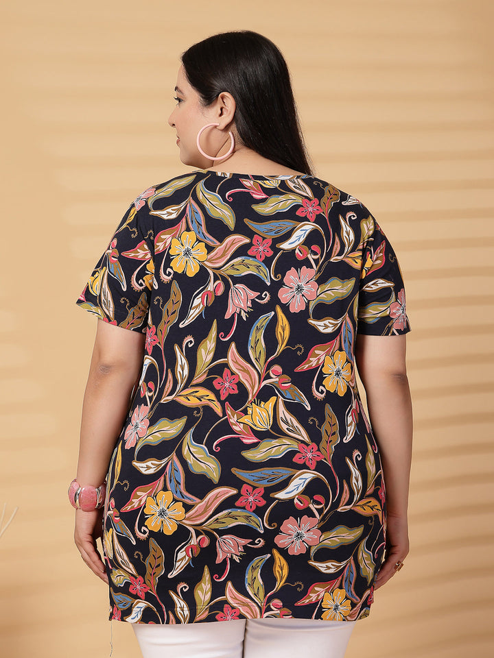 Plus Size Women Floral Printed Tropical T-shirt