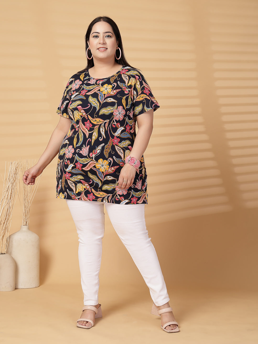 Plus Size Women Floral Printed Tropical T-shirt