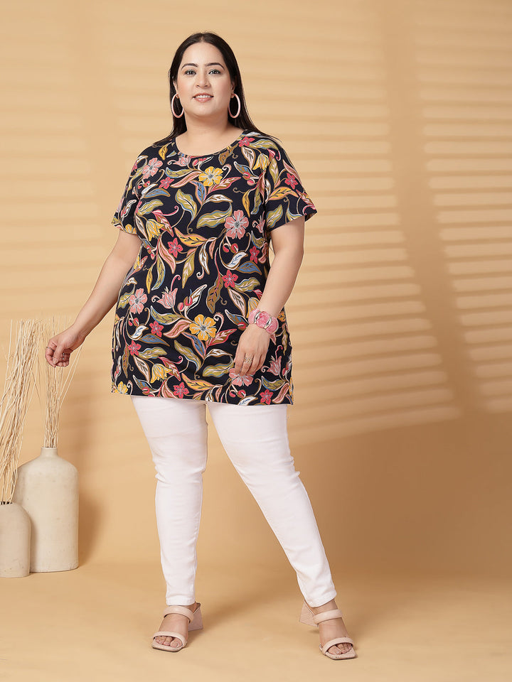 Plus Size Women Floral Printed Tropical T-shirt