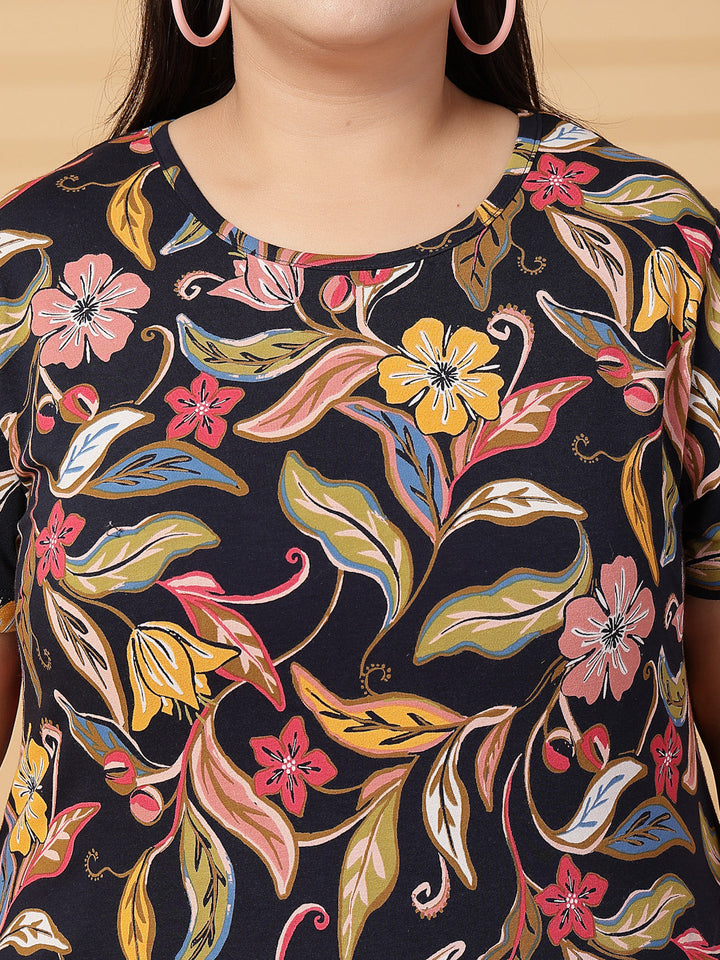 Plus Size Women Floral Printed Tropical T-shirt