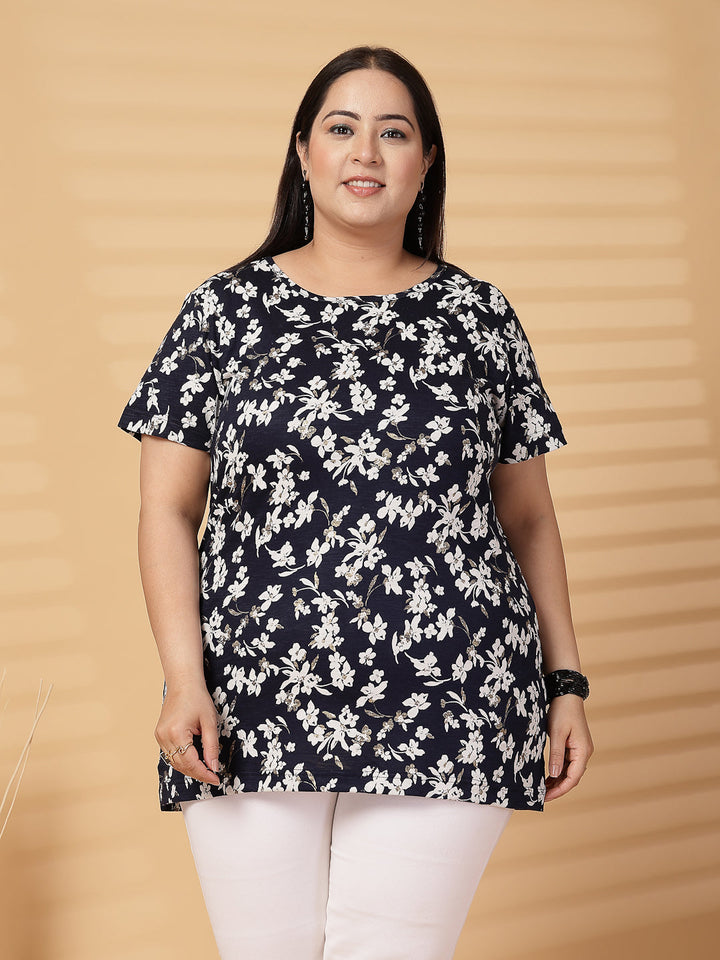 Plus Size Women Floral Printed T-shirt