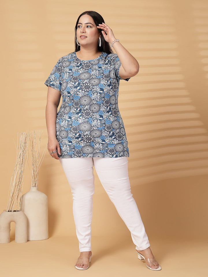 Plus Size Women Floral Printed T-shirt