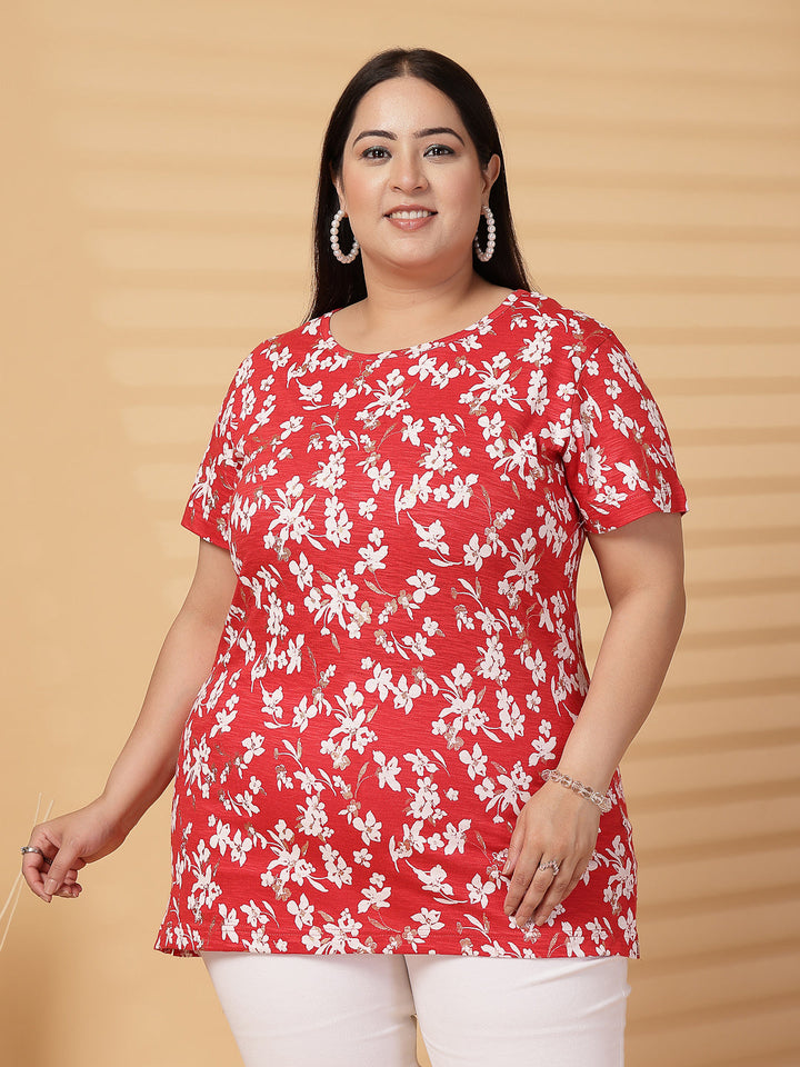 Plus Size Women Floral Printed T-shirt