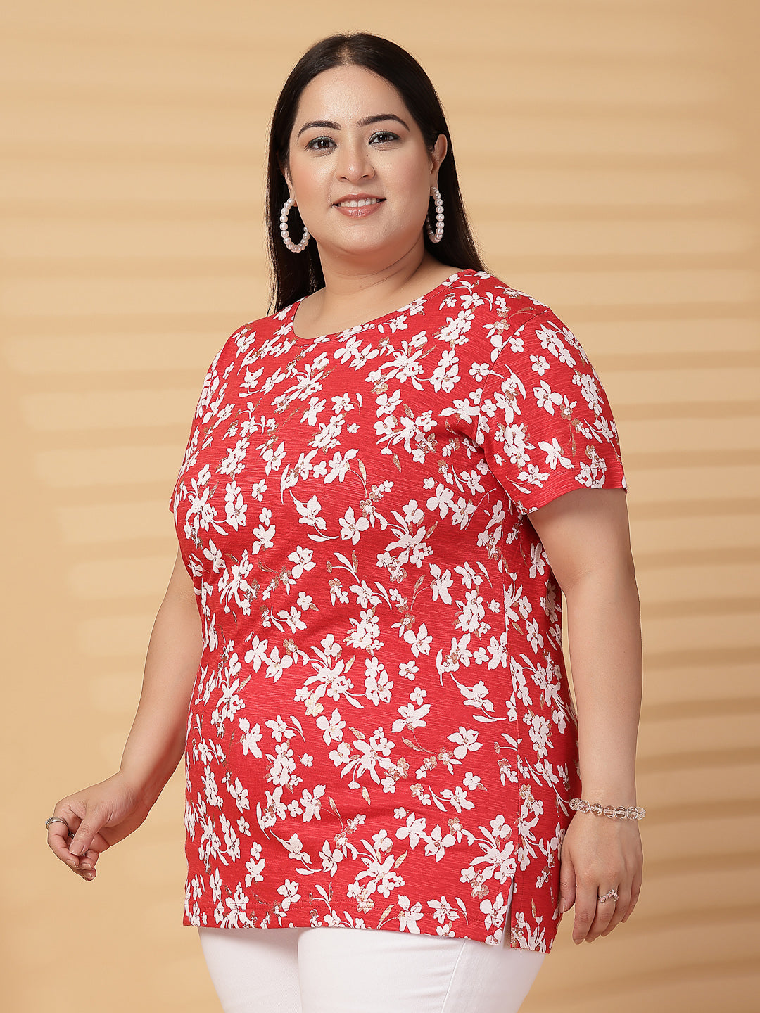 Plus Size Women Floral Printed T-shirt
