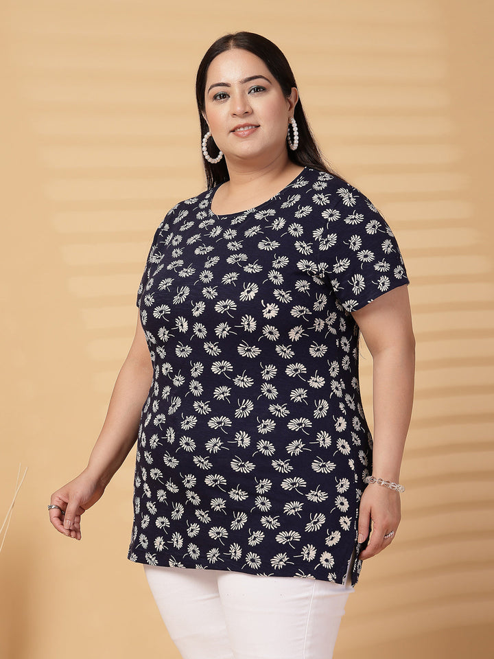 Plus Size Women Floral Printed T-shirt