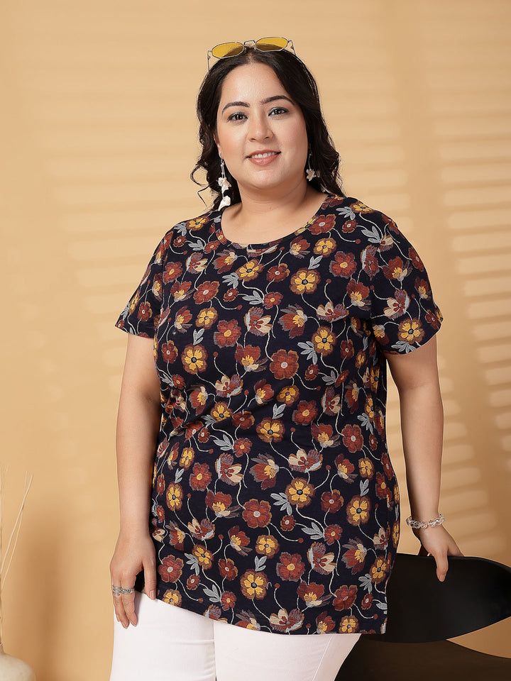 Plus Size Women Floral Printed T-shirt