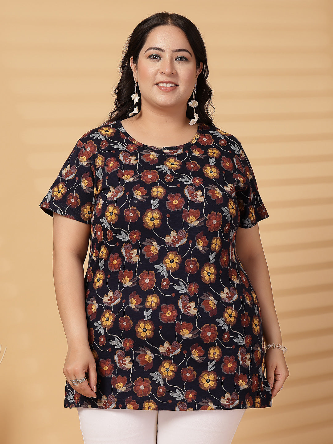 Plus Size Women Floral Printed T-shirt