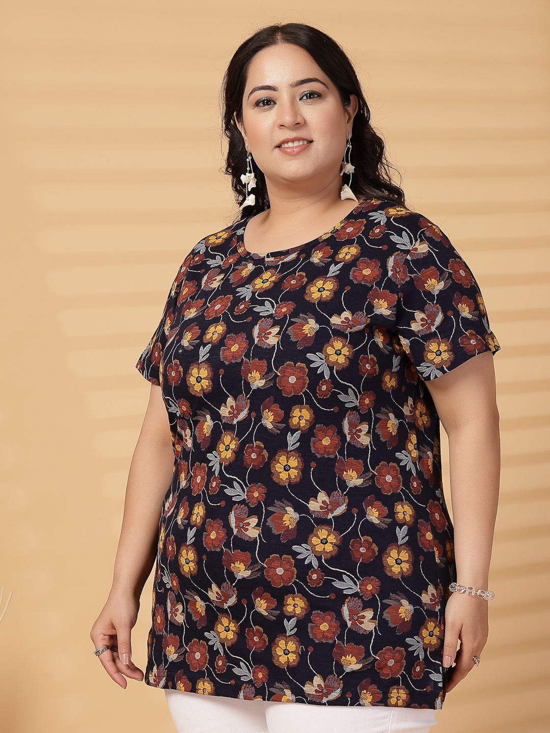 Plus Size Women Floral Printed T-shirt