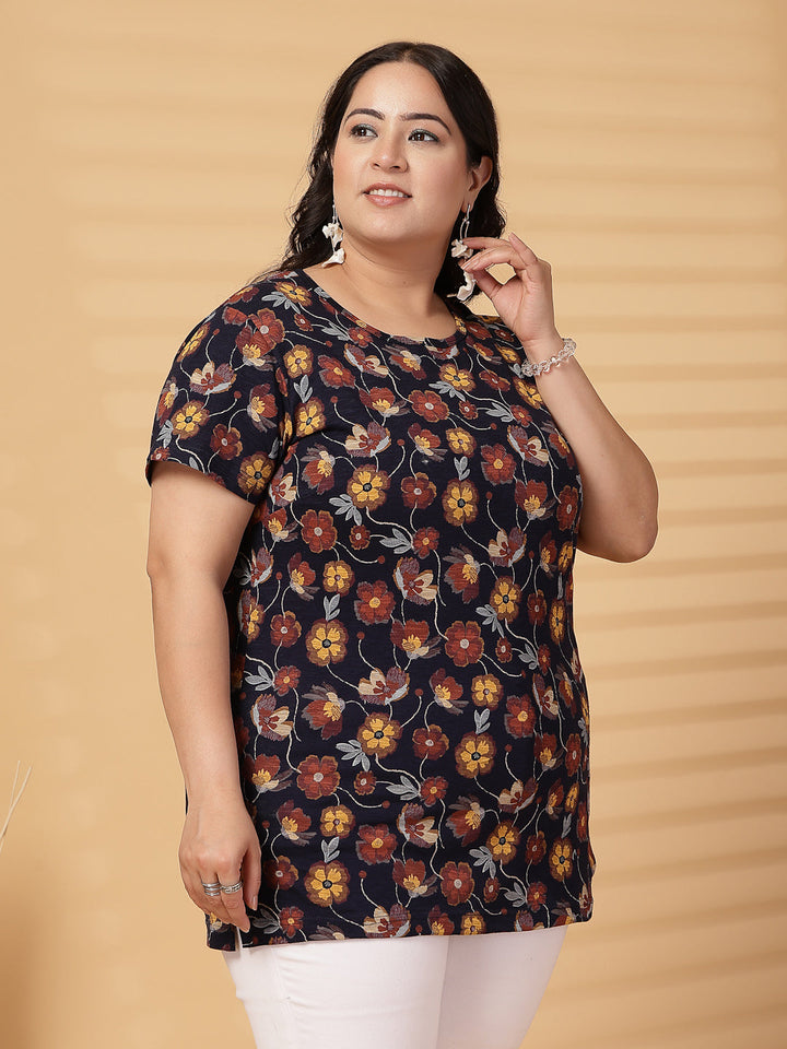 Plus Size Women Floral Printed T-shirt