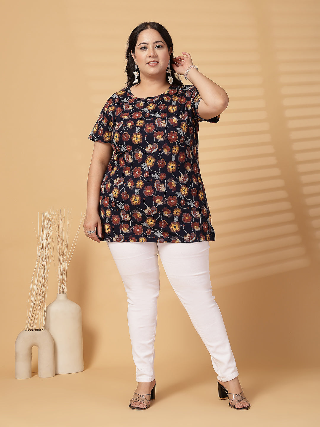 Plus Size Women Floral Printed T-shirt