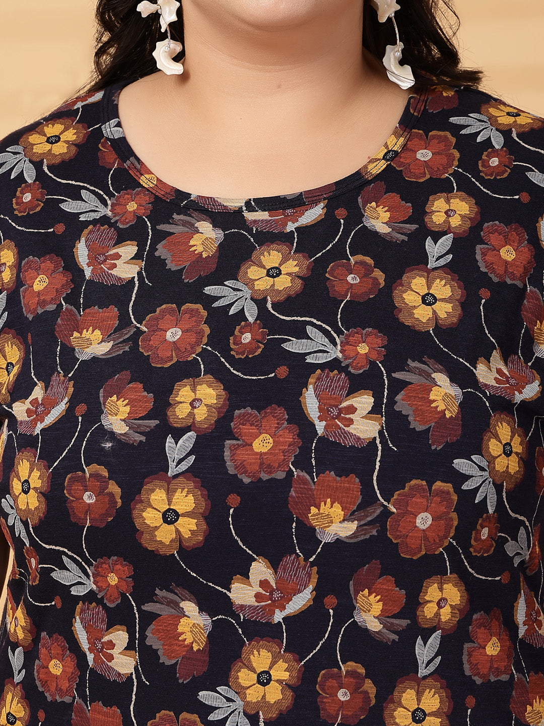 Plus Size Women Floral Printed T-shirt