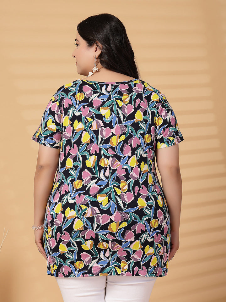 Plus Size Women Floral Printed T-shirt