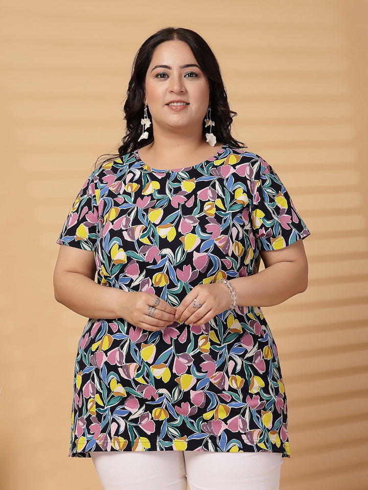 Plus Size Women Floral Printed T-shirt