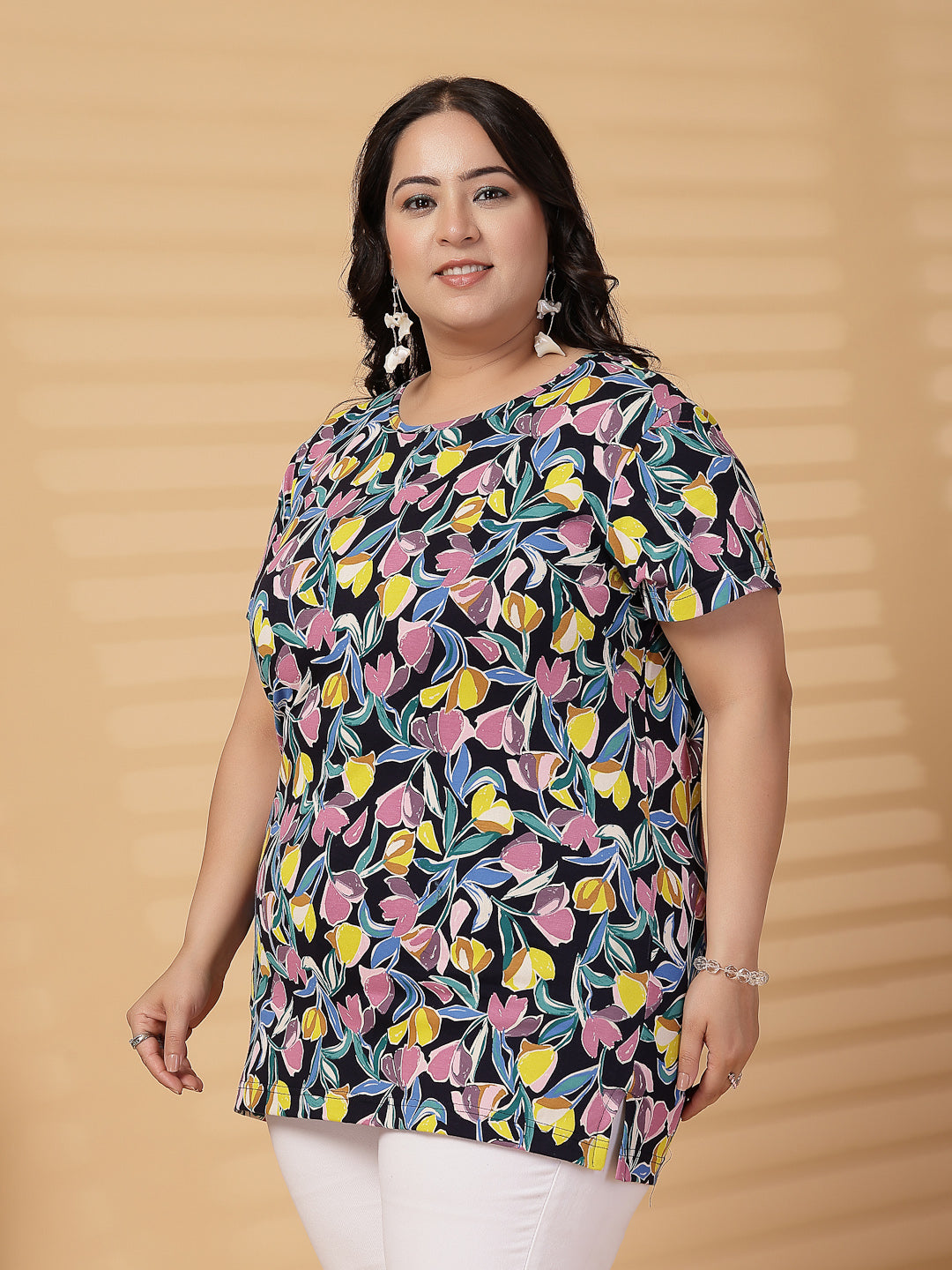 Plus Size Women Floral Printed T-shirt