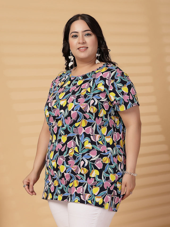 Plus Size Women Floral Printed T-shirt