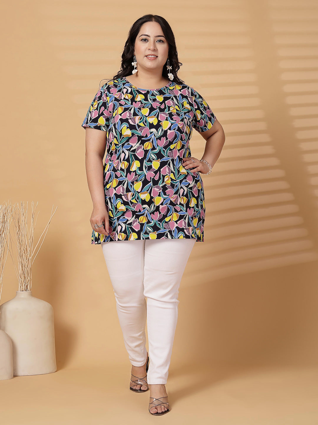 Plus Size Women Floral Printed T-shirt