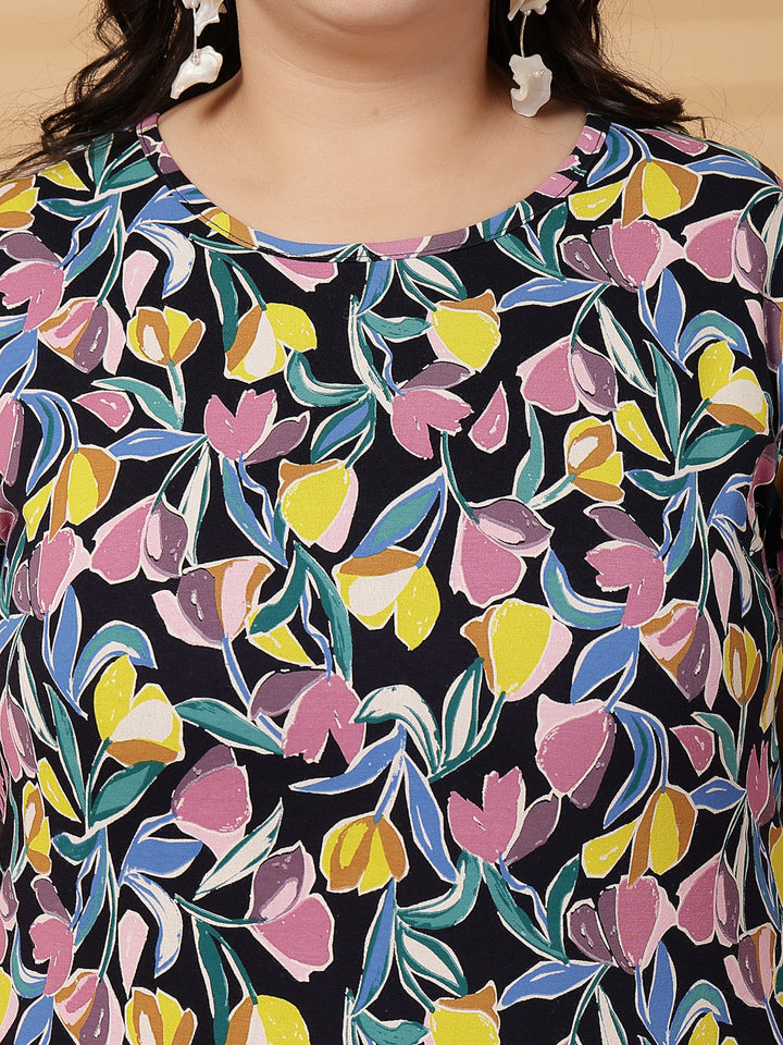 Plus Size Women Floral Printed T-shirt