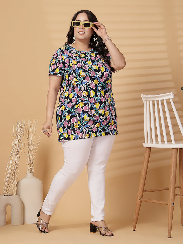 Plus Size Women Floral Printed T-shirt