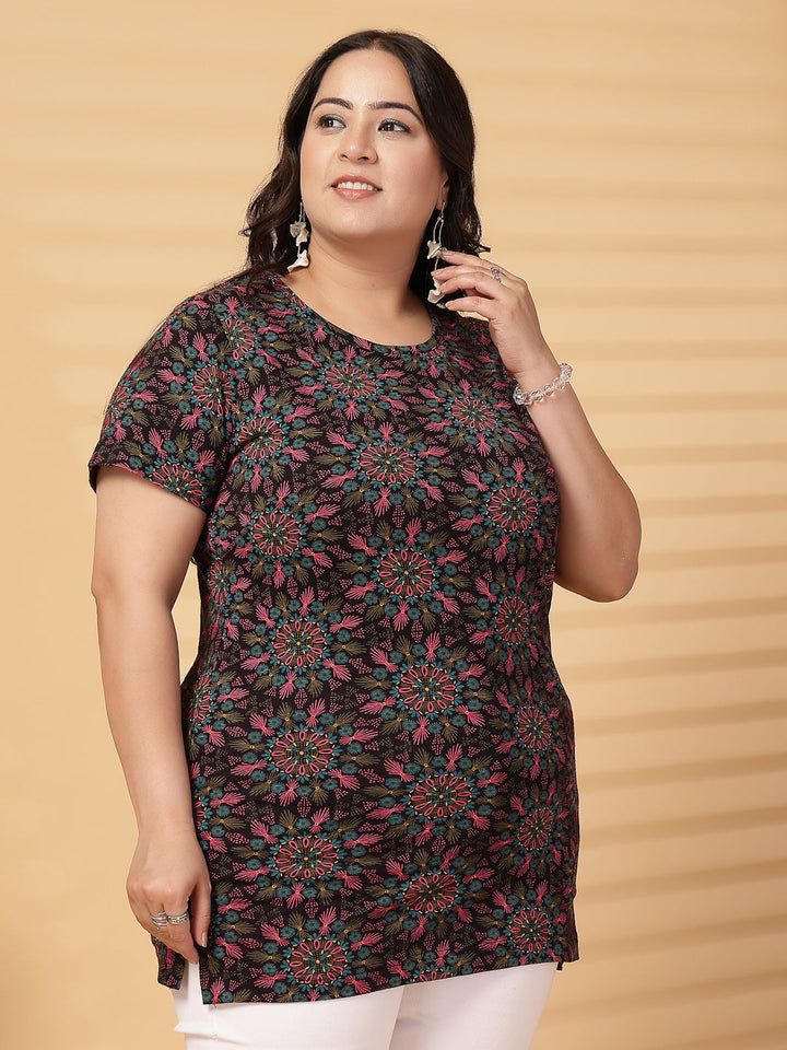 Plus Size Women Floral Printed T-shirt