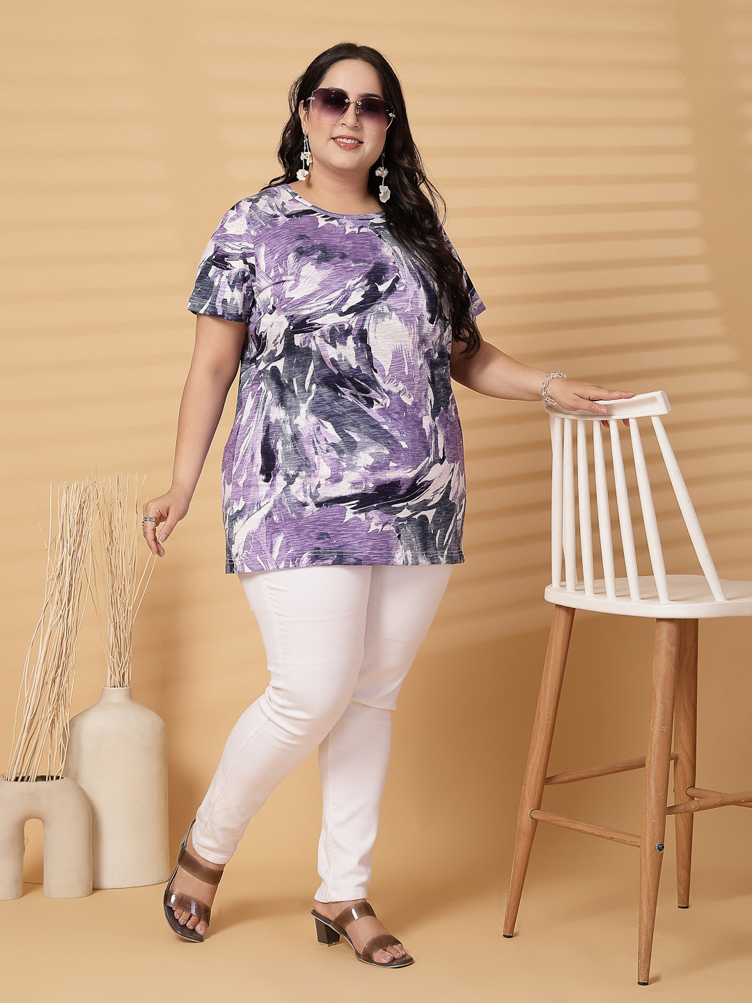 Plus Size Women Tie and Dye Printed T-shirt