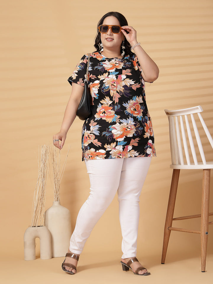 Plus Size Women Floral Printed T-shirt