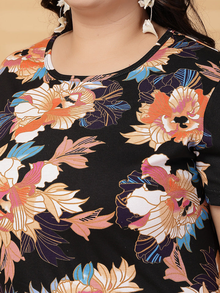 Plus Size Women Floral Printed T-shirt