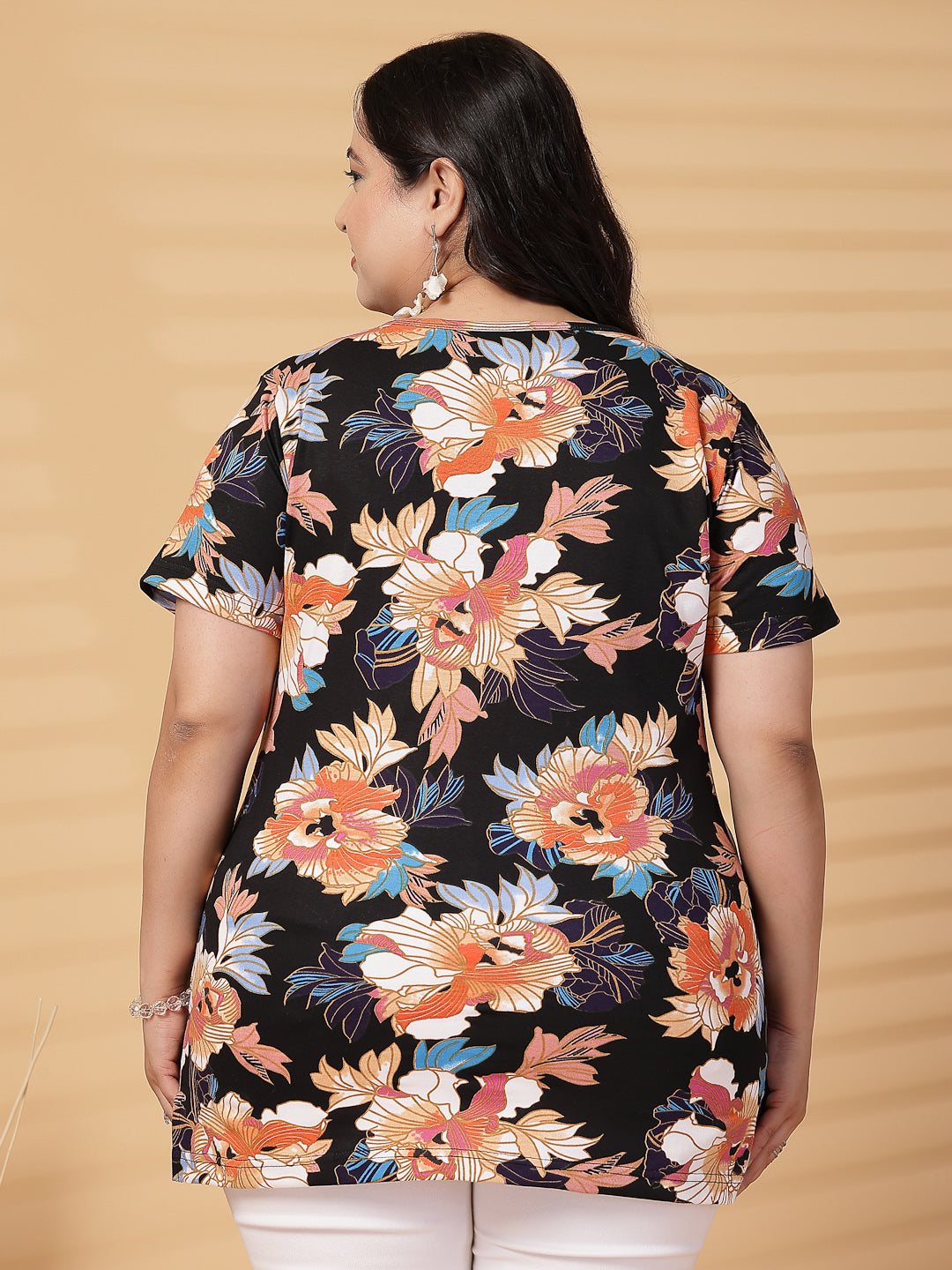 Plus Size Women Floral Printed T-shirt