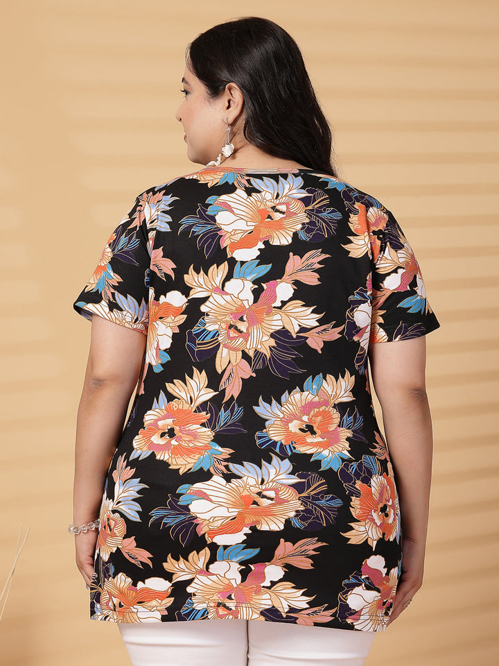 Plus Size Women Floral Printed T-shirt