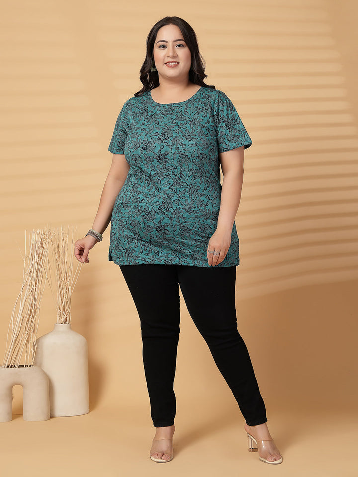 Plus Size Women Floral Printed T-shirt