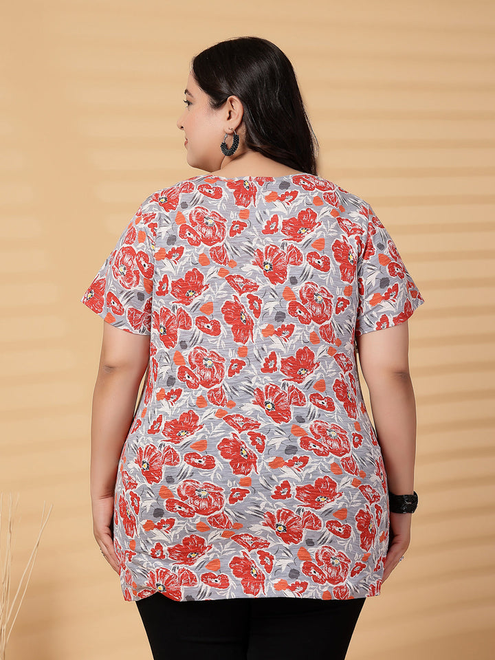 Plus Size Women Floral Printed T-shirt
