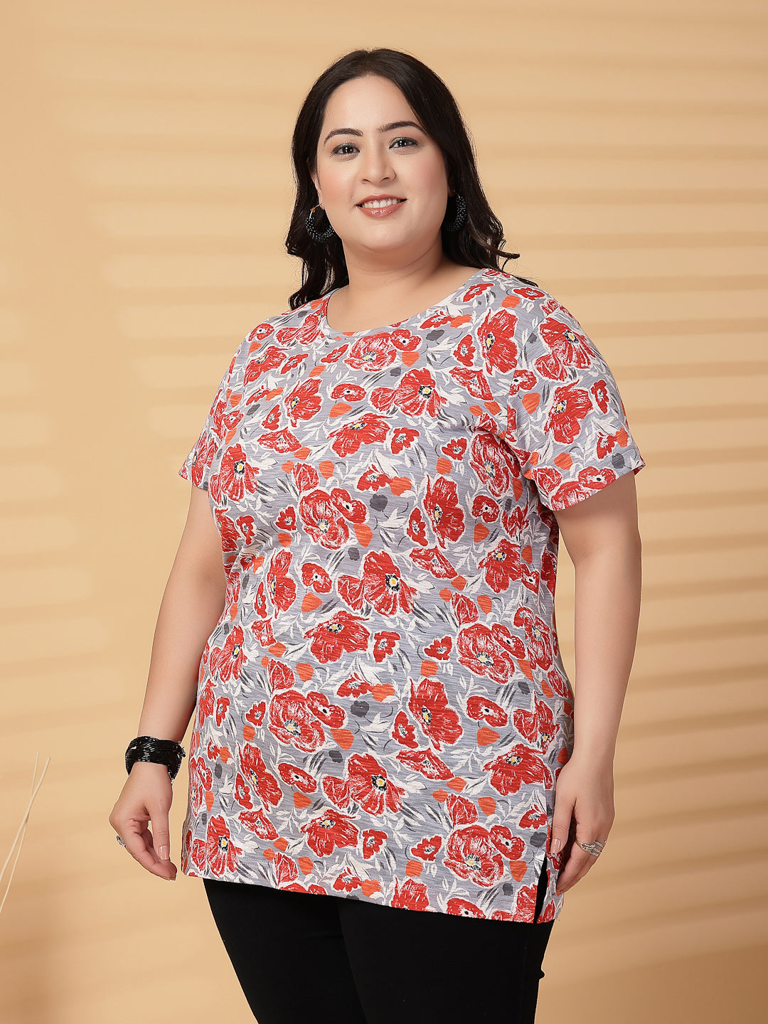 Plus Size Women Floral Printed T-shirt