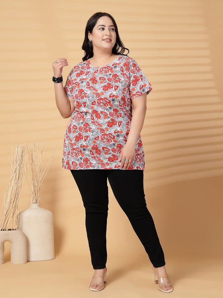 Plus Size Women Floral Printed T-shirt