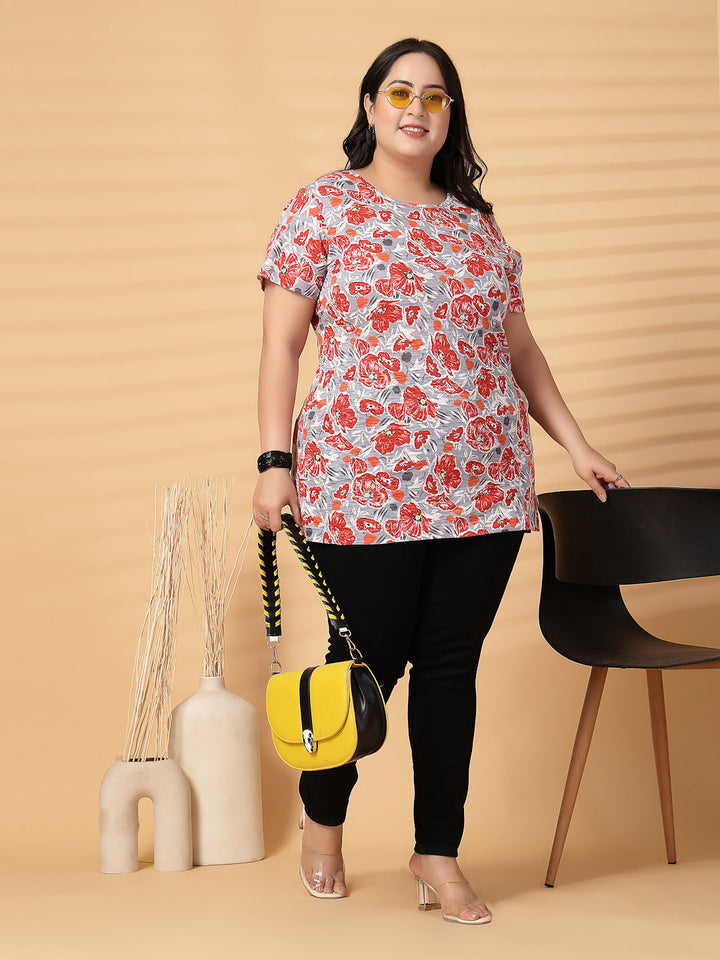 Plus Size Women Floral Printed T-shirt